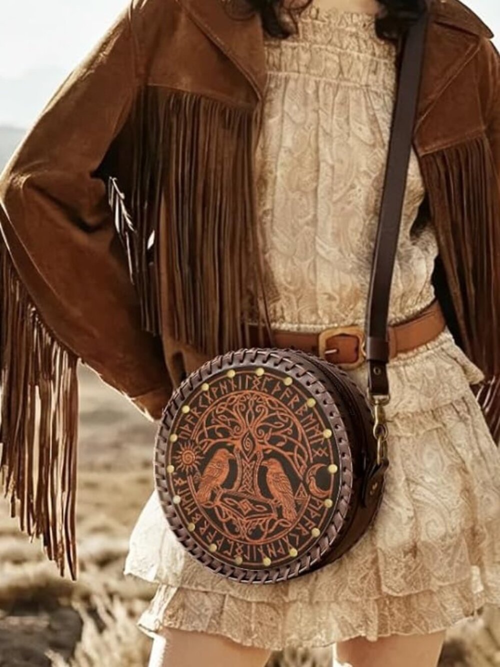 Viking Round Faux Leather Shoulder Bag